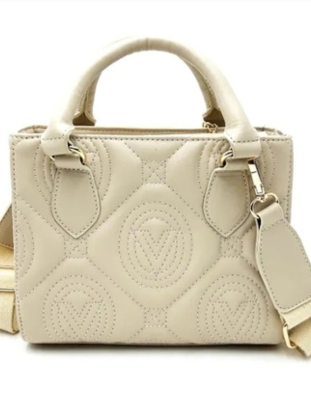 Valentino Orlandi Quilted Cream Tote with Gold Charm - Picture 2 of 6